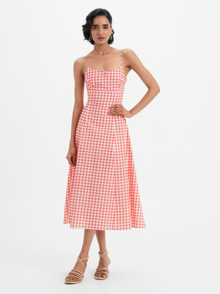 Mila Dress - Coral Vichy