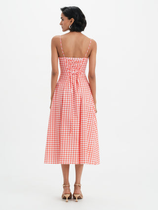 Mila Dress - Coral Vichy
