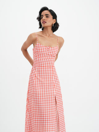 Mila Dress - Coral Vichy