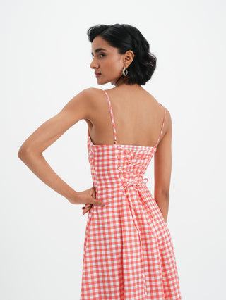 Mila Dress - Coral Vichy
