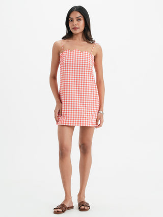Zoe Dress - Coral Vichy