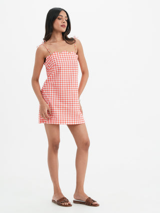 Zoe Dress - Coral Vichy
