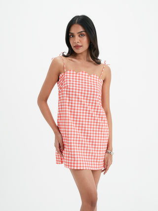 Zoe Dress - Coral Vichy