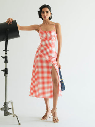 Mila Dress - Coral Vichy