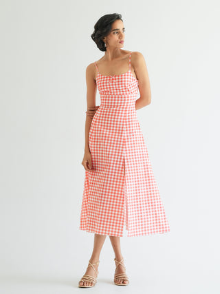 Mila Dress - Coral Vichy